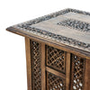 21 Inch Boho Side End Table, Floral Carved Details, Foldable Panel Legs, Natural Walnut Brown - The Urban Port