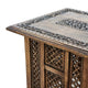 21 Inch Boho Side End Table, Floral Carved Details, Foldable Panel Legs, Natural Walnut Brown - The Urban Port