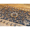 21 Inch Boho Side End Table, Floral Carved Details, Foldable Panel Legs, Natural Walnut Brown - The Urban Port