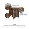 21 Inch Boho Side End Table, Floral Carved Details, Foldable Panel Legs, Natural Walnut Brown - The Urban Port