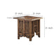 21 Inch Boho Side End Table, Floral Carved Details, Foldable Panel Legs, Natural Walnut Brown - The Urban Port