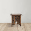 21 Inch Boho Side End Table, Floral Carved Details, Foldable Panel Legs, Natural Walnut Brown - The Urban Port