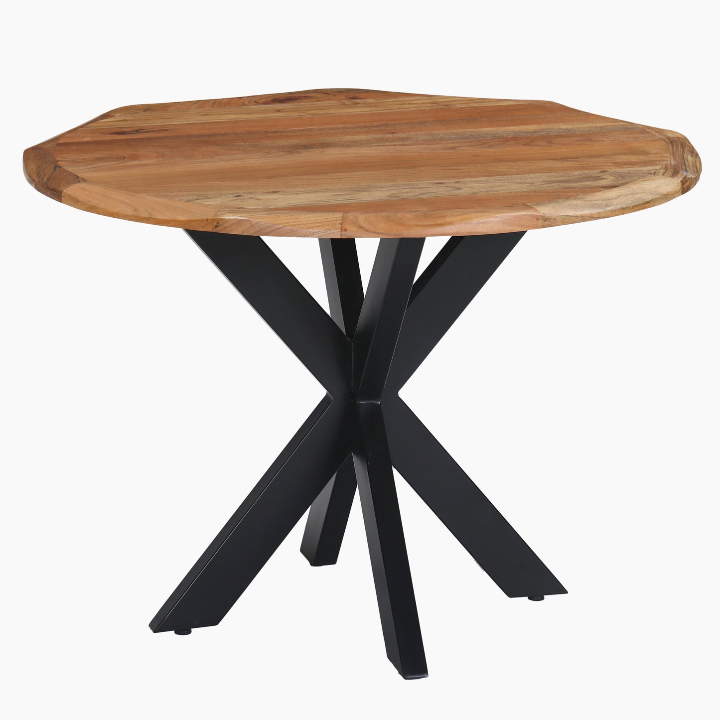 Kuri 41 Inch Handcrafted Live Edge Round Dining Table with a Natural Brown Acacia Wood Top and Black Iron Legs By The Urban Port UPT-282967