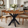 Kuri 41 Inch Handcrafted Live Edge Round Dining Table with a Natural Brown Acacia Wood Top and Black Iron Legs By The Urban Port