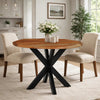 Kuri 41 Inch Handcrafted Live Edge Round Dining Table with a Natural Brown Acacia Wood Top and Black Iron Legs By The Urban Port