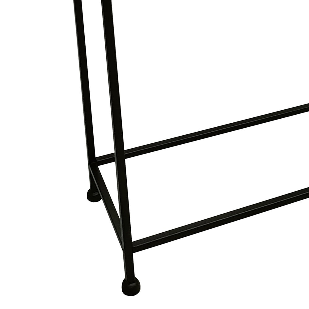 Aurelia 48 Inch Thin Console Sofa Table, Hammered Antique Bronze Tray Top, Narrow Black Iron Frame By The Urban Port