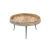 Gia 29 Inch Modern Handcrafted Round Coffee Table Natural Brown Wood Top with Carved Edge Black Iron Legs By The Urban Port UPT-293094