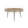 Gia 29 Inch Modern Handcrafted Round Coffee Table Natural Brown Wood Top with Carved Edge Black Iron Legs By The Urban Port UPT-293094