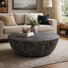 Arthur 36 Inch Farmhouse Style Handcrafted Mango Wood Coffee Table, Round Drum Shape, Sandblasted Black The Urban Port