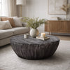 Arthur 36 Inch Farmhouse Style Handcrafted Mango Wood Coffee Table, Round Drum Shape, Sandblasted Black The Urban Port