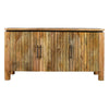 54 Inch Sideboard Console with 3 Grooved Cabinet Doors Iron Handles Natural Brown Mango Wood By The Urban Port UPT-293351