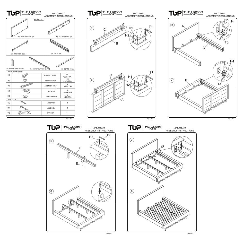 Bree Modern Rustic Queen Size Platform Bed Brown Acacia & Mango Wood Frame Black Iron Angled Legs By The Urban Port