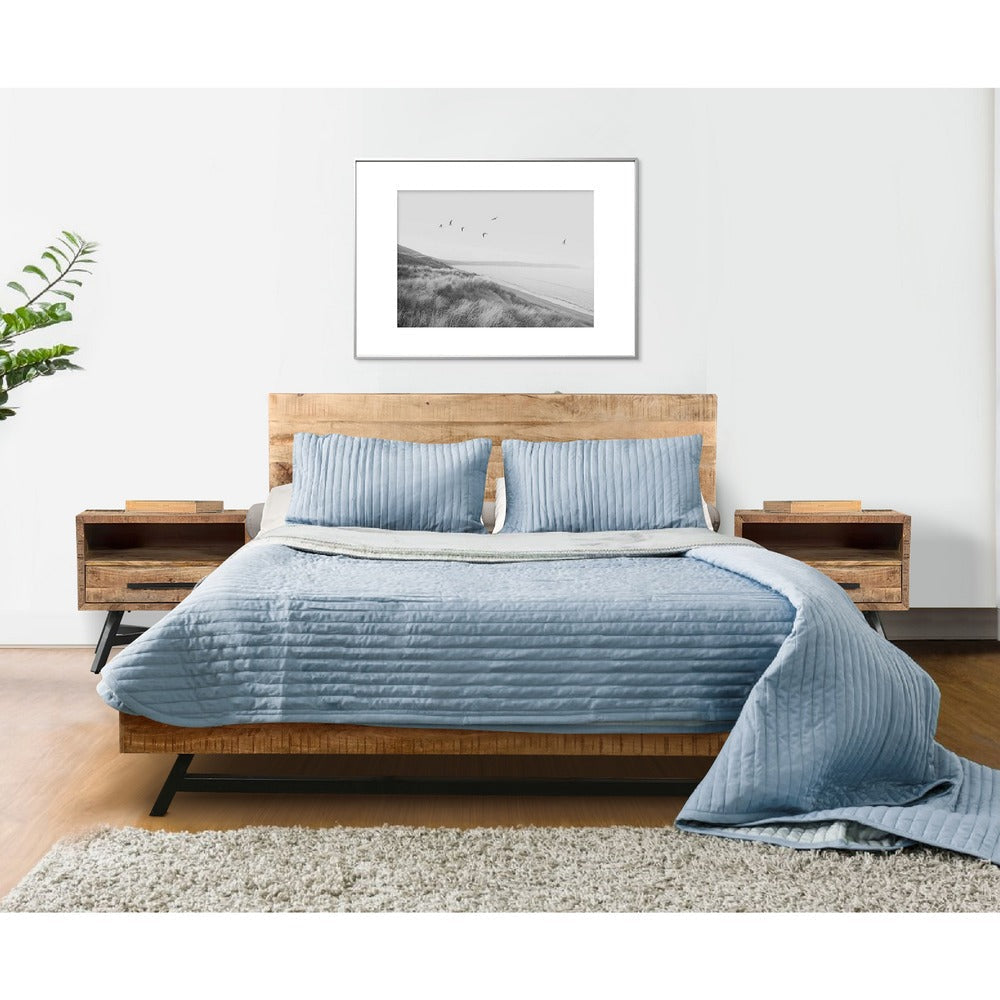 Bree Modern Rustic Queen Size Platform Bed Brown Acacia & Mango Wood Frame Black Iron Angled Legs By The Urban Port