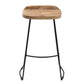 Tiva 30 Inch Handcrafted Backless Barstool Mango Wood Saddle Seat Black Metal Base By The Urban Port UPT-294095