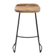 Tiva 30 Inch Handcrafted Backless Barstool Natural Brown Mango Wood Saddle Seat Black Metal BaseBy The Urban Port UPT-294095