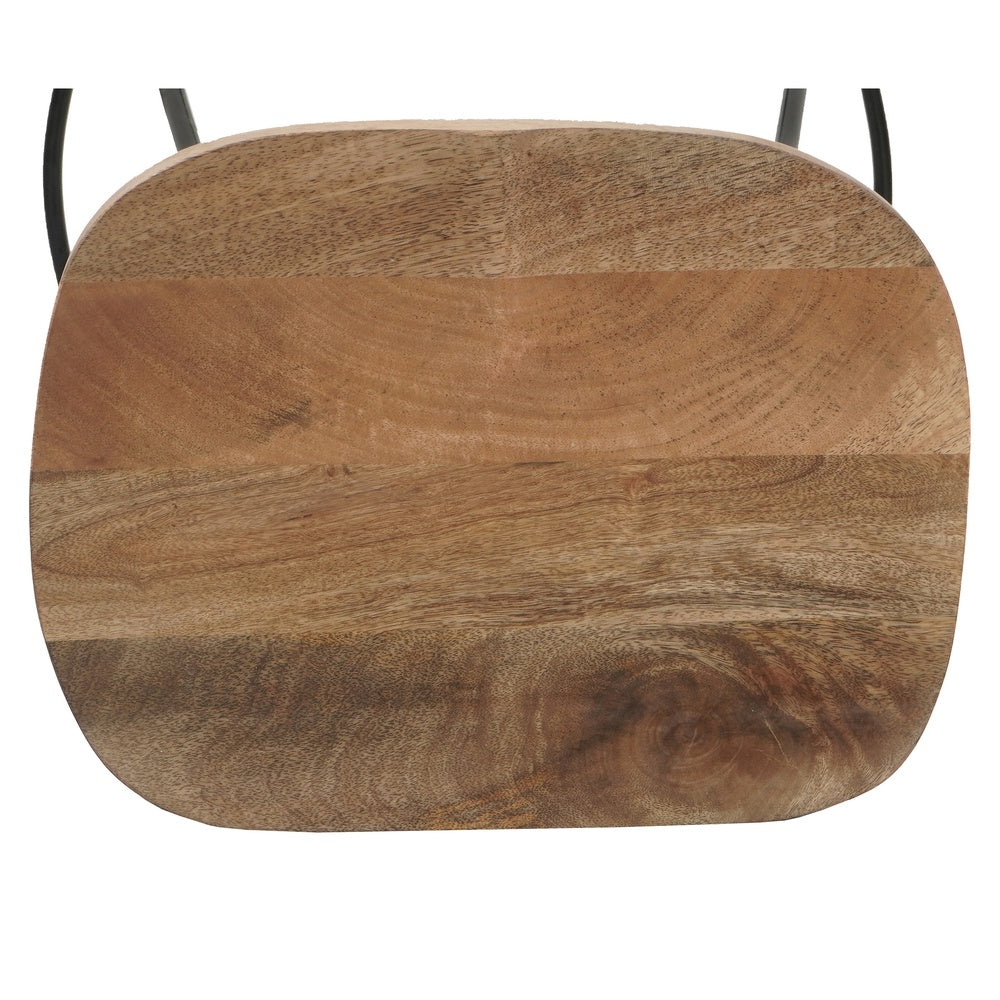 Tiva 30 Inch Handcrafted Backless Barstool, Natural Brown Mango Wood Saddle Seat, Black Metal BaseBy The Urban Port
