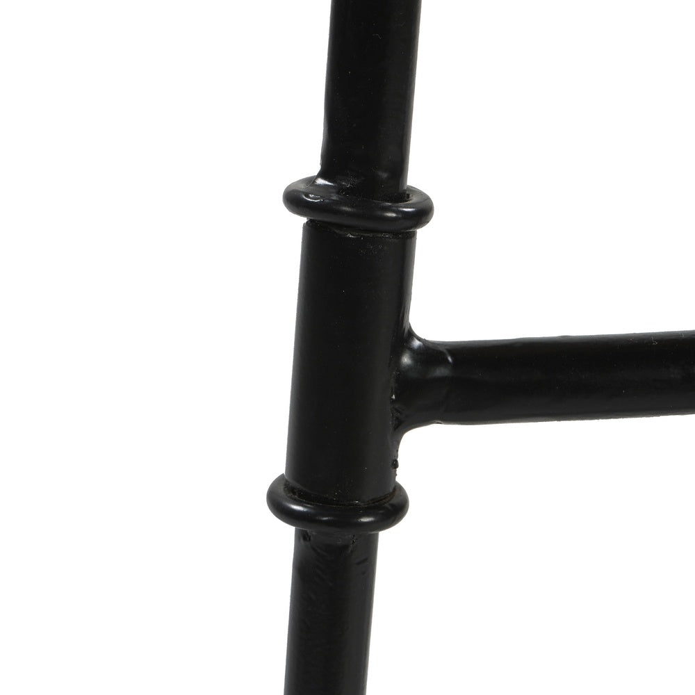 Tiva 30 Inch Handcrafted Backless Barstool, Natural Brown Mango Wood Saddle Seat, Black Metal BaseBy The Urban Port