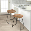 Tiva 24 Inch Handcrafted Backless Counter Height Stool, Brown Mango Wood Saddle Seat, Black Metal Base By The Urban Port