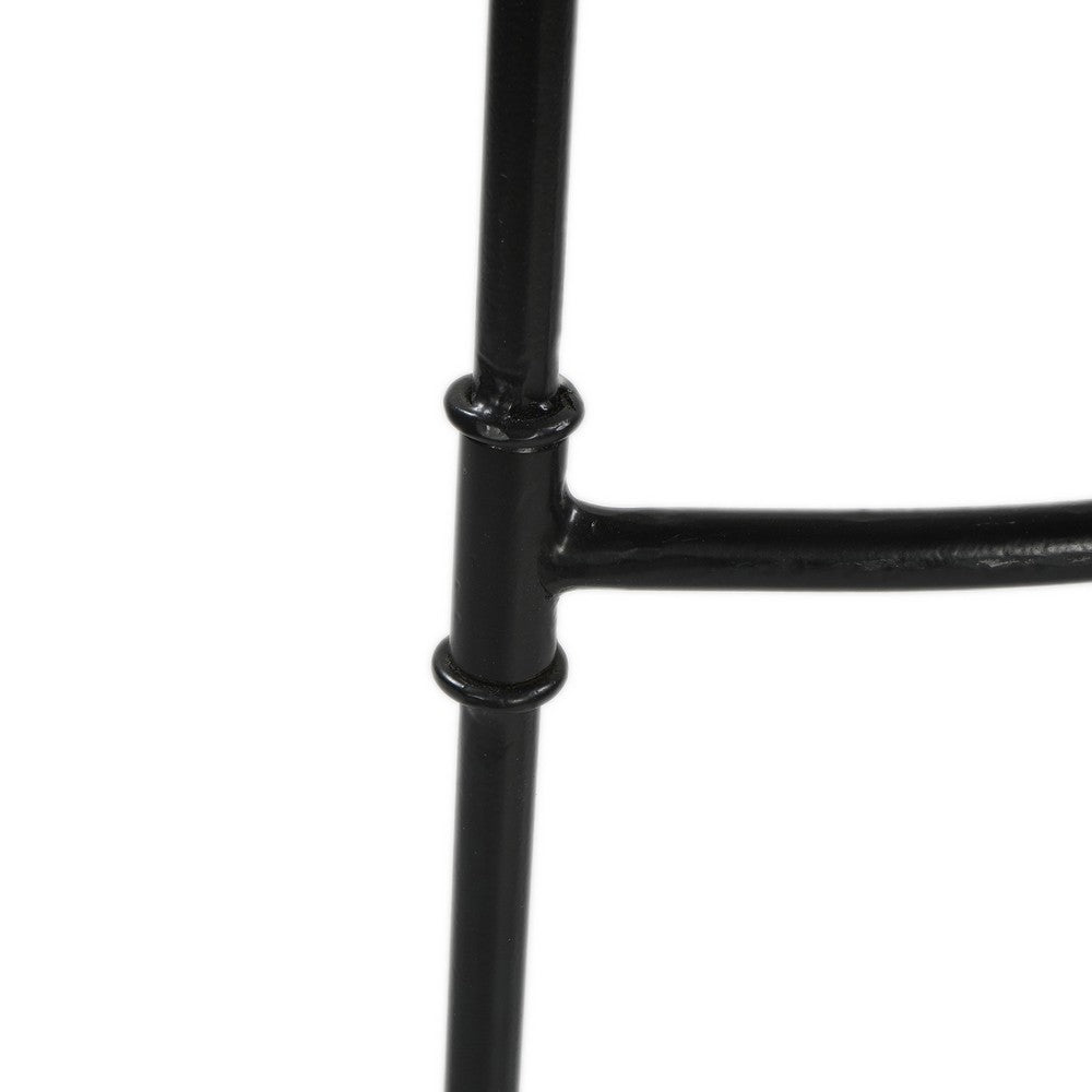 Tiva 30 Inch Handcrafted Backless Barstool Whitewashed Mango Wood Saddle Seat Black Metal Base By The Urban Port UPT-294097