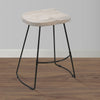 Tiva 24 Inch Handcrafted Backless Counter Height Stool, Whitewashed Mango Wood Saddle Seat, Black Metal BaseBy The Urban Port