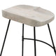 Tiva 24 Inch Handcrafted Backless Counter Height Stool, Whitewashed Mango Wood Saddle Seat, Black Metal BaseBy The Urban Port
