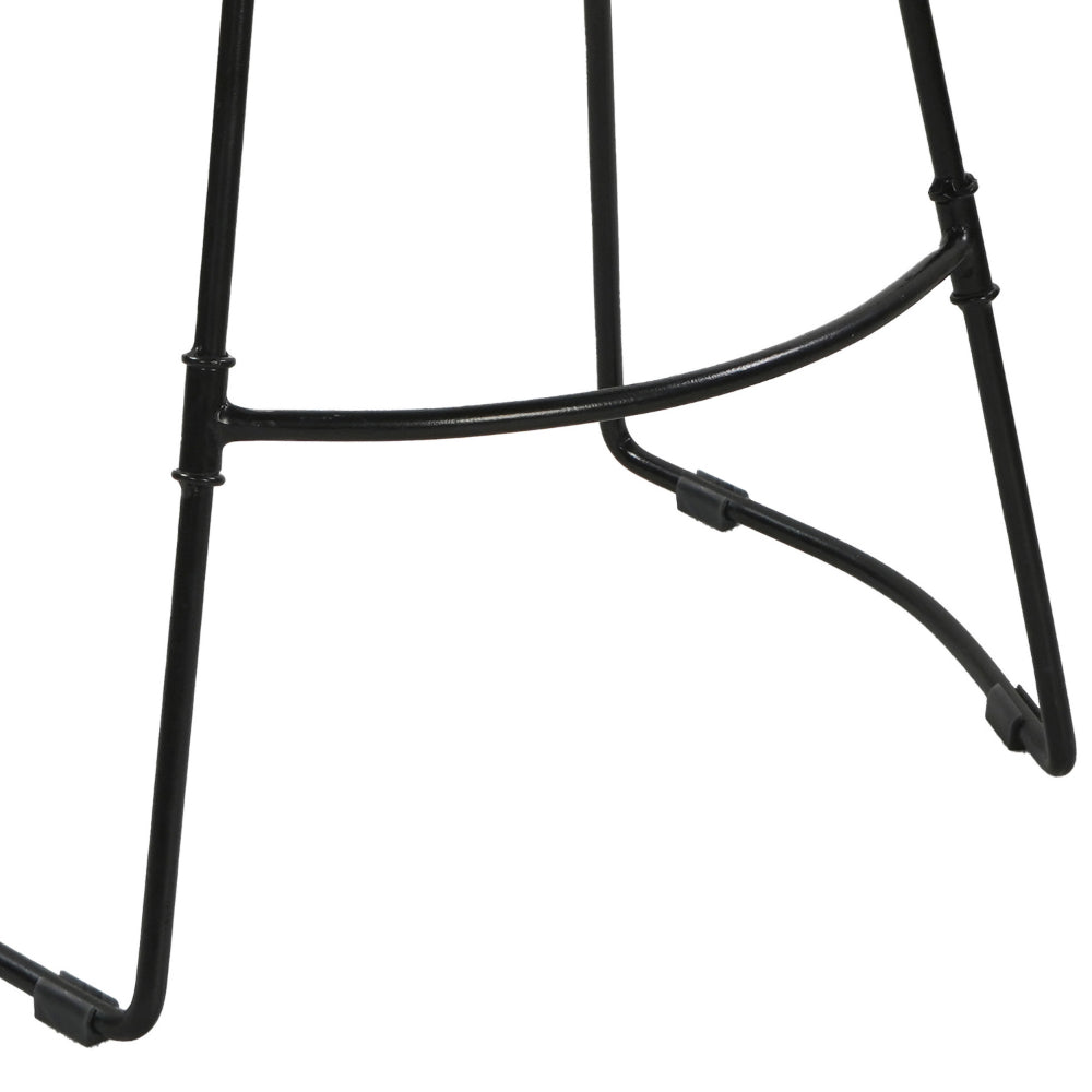 Tiva 24 Inch Handcrafted Backless Counter Height Stool, Whitewashed Mango Wood Saddle Seat, Black Metal BaseBy The Urban Port