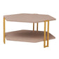 36 Inch Hexagonal Modern Coffee Table, Wood Top and Shelf, Gold Metal Legs By The Urban Port