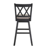 Jasmine 29 Inch Handcrafted Rustic 360 Degree Swivel Barstool Chair Crossed Black Wood Frame Gray Seat Cushion By The Urban Port UPT-295408