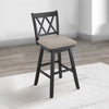 Jasmine 29 Inch Handcrafted Rustic 360 Degree Swivel Barstool Chair Crossed Black Wood Frame Gray Seat Cushion By The Urban Port UPT-295408