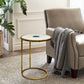 20 Inch Round Side End Table, White Marble Top with Blue Agate Stone Inlay, Gold Foil Finish Iron Frame The Urban Port