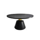 Fawn 32 Inch Coffee Table, Black Mango Wood Round Top, Modern Tapered Pedestal Base, Shiny Brass Support The Urban Port