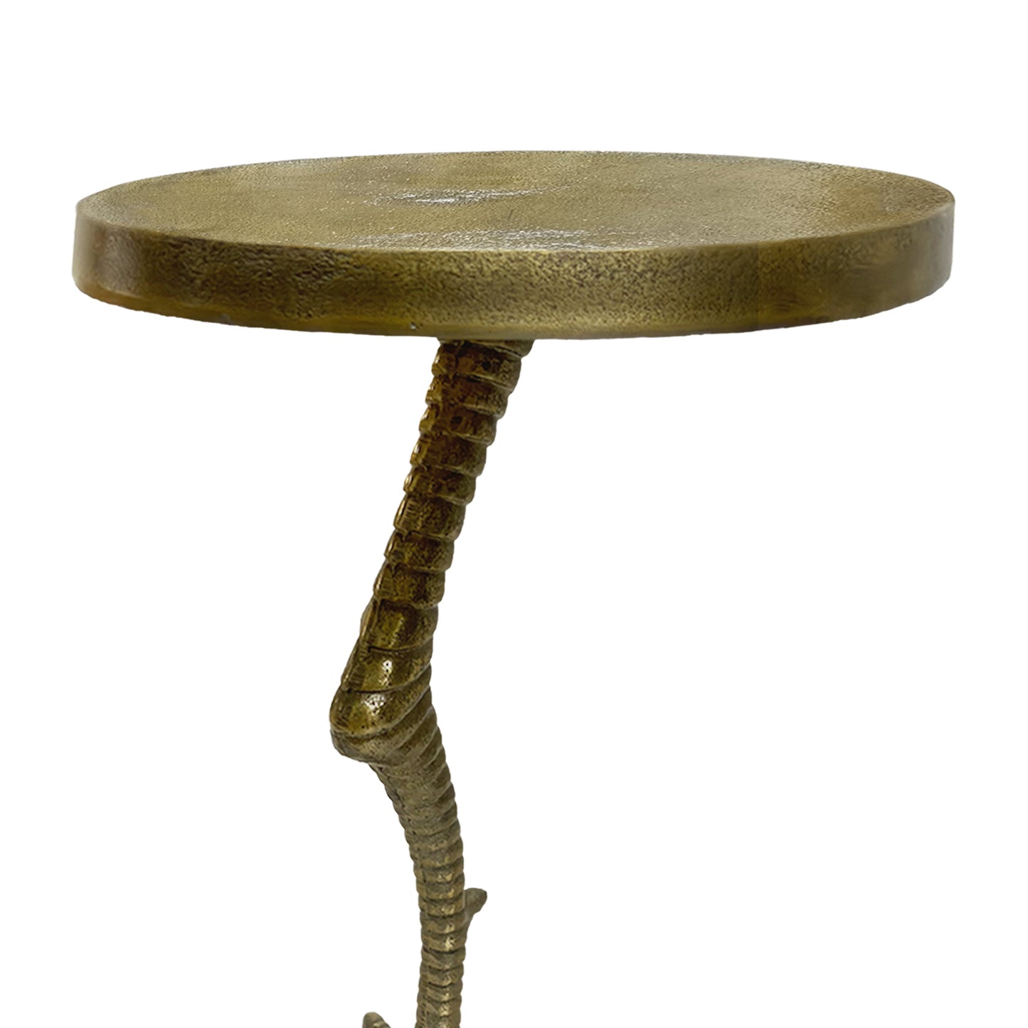 19 Inch Side End Table, Antique Brass Aluminum Cast, Round Top with Handcrafted Textured Bird Leg Stem The Urban Port