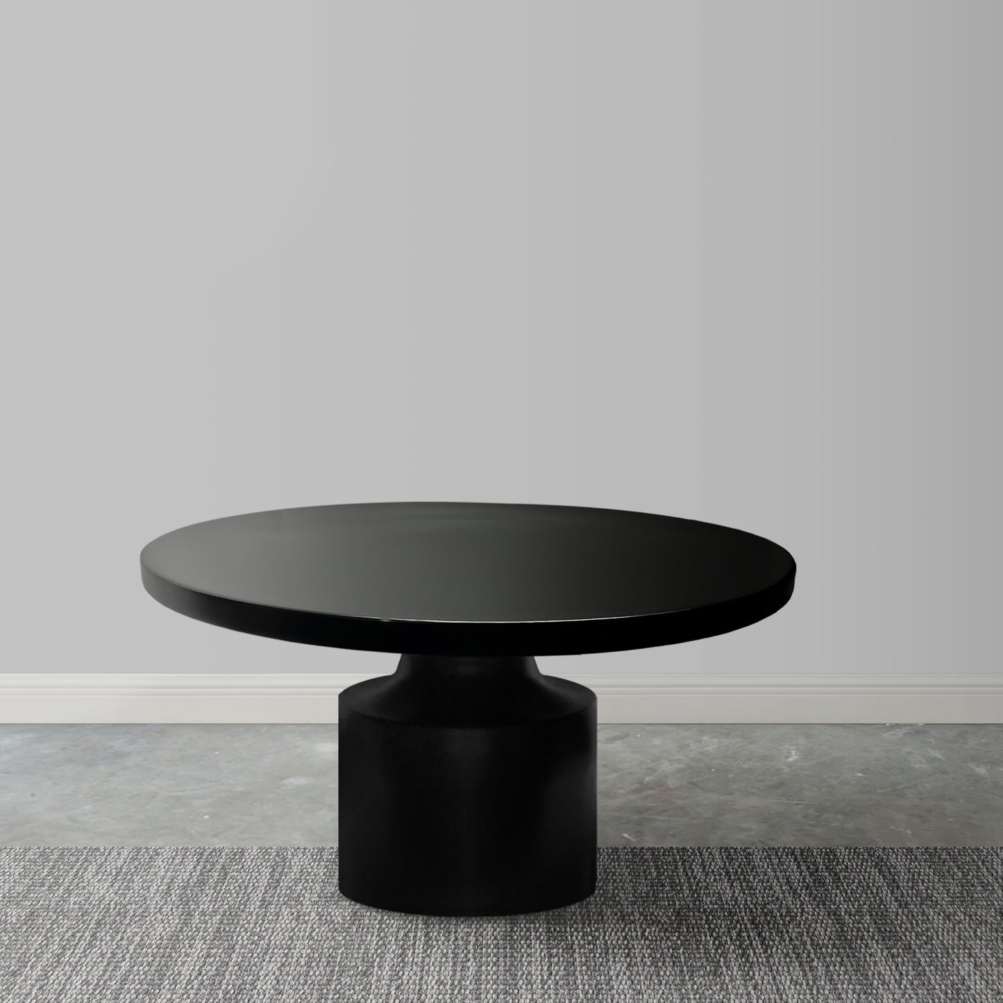 Zoe 30 Inch Round Coffee Table with Pedestal Base, Sleek Modern Silhouette, Matte Black Powder Coated MetalnThe Urban Port