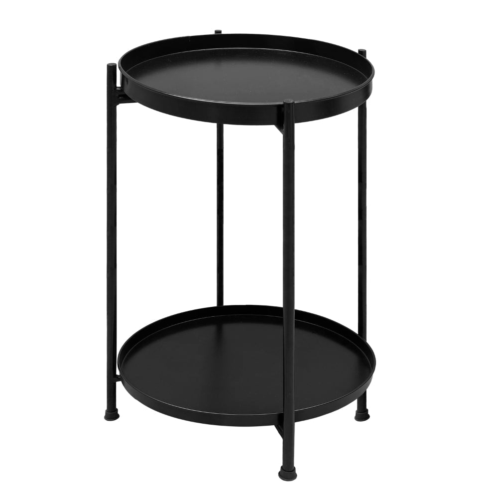 15 Inch Modern Side End Table Metal Round Tray Top Foldable Legs Black The Urban Port UPT-295808