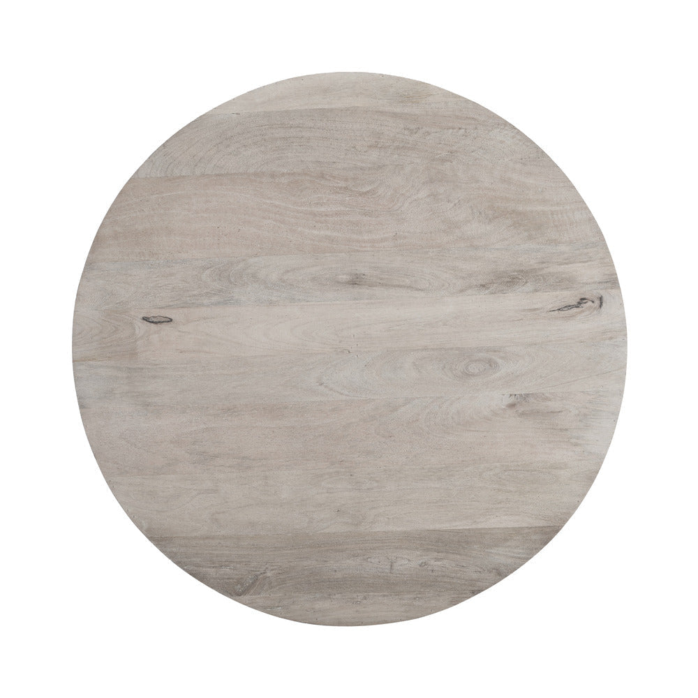 36 Inch Coffee Table Handcrafted Drum Shape Sandblasted Washed White Mango Wood By The Urban Port UPT-296150