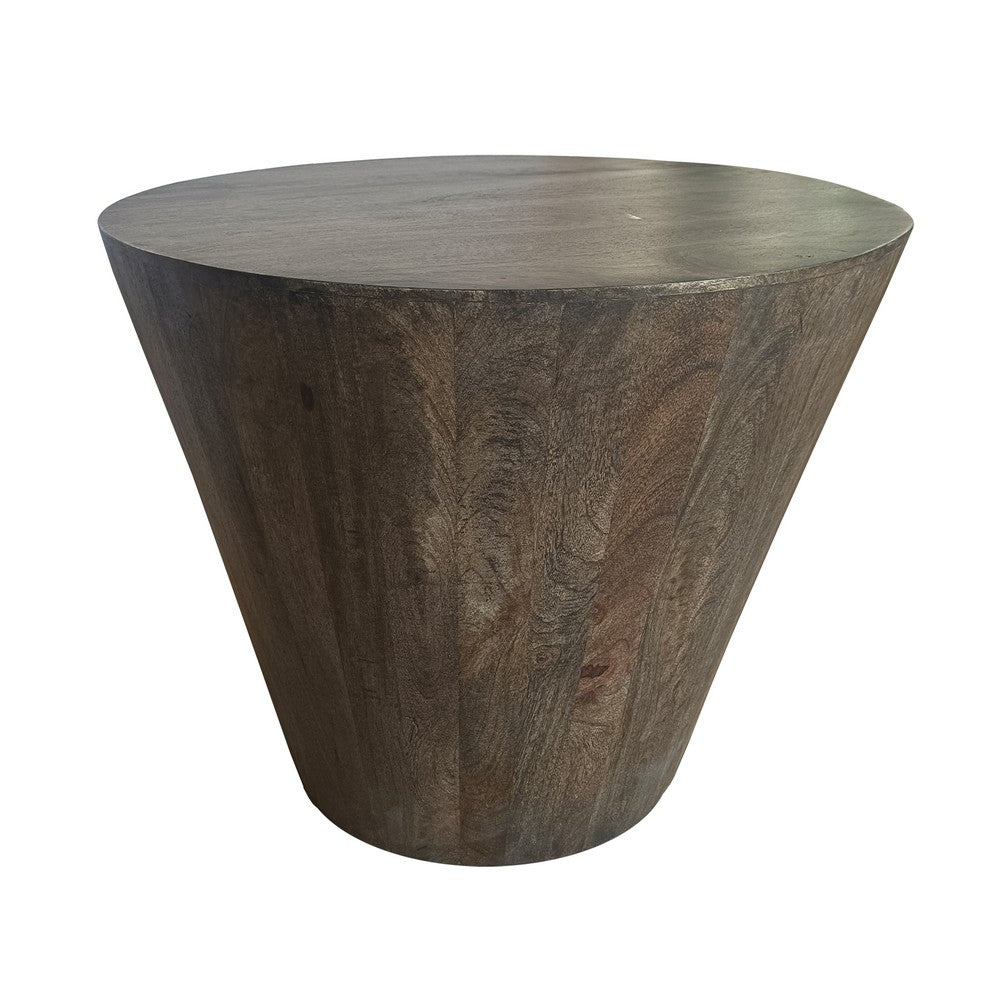 24 Inch Side End Table, Round Drum Shape, Handcrafted Distressed Gray Mango Wood The Urban Port