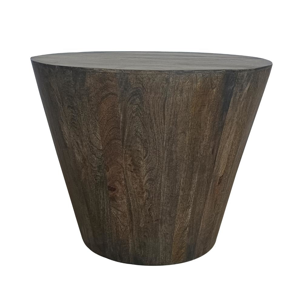 24 Inch Side End Table Round Drum Shape Handcrafted Distressed Gray Mango Wood The Urban Port UPT-296152