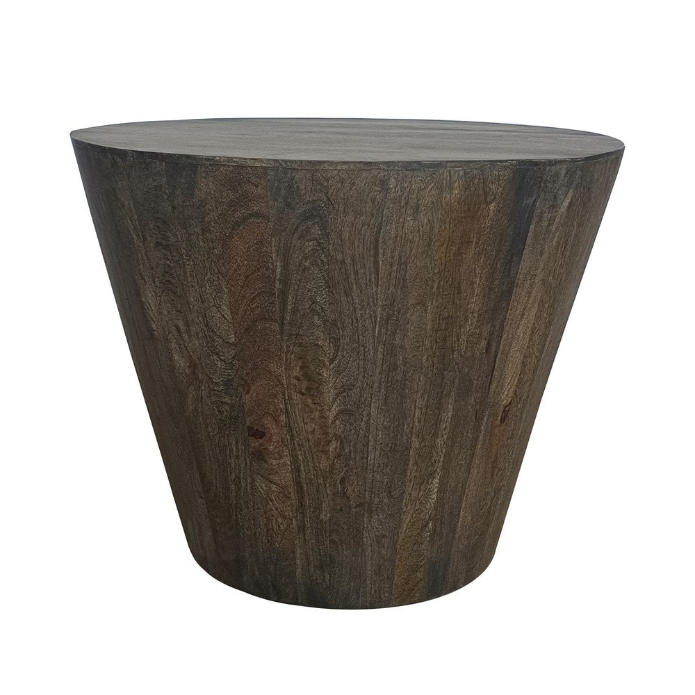 24 Inch Side End Table, Round Drum Shape, Handcrafted Distressed Gray Mango Wood The Urban Port