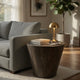 24 Inch Side End Table, Round Drum Shape, Handcrafted Distressed Gray Mango Wood The Urban Port