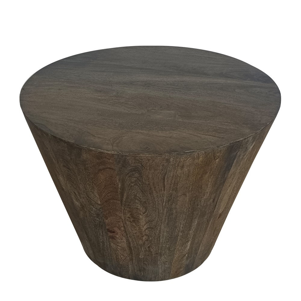 24 Inch Side End Table, Round Drum Shape, Handcrafted Distressed Gray Mango Wood The Urban Port