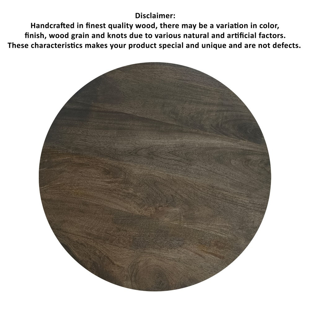 24 Inch Side End Table, Round Drum Shape, Handcrafted Distressed Gray Mango Wood The Urban Port
