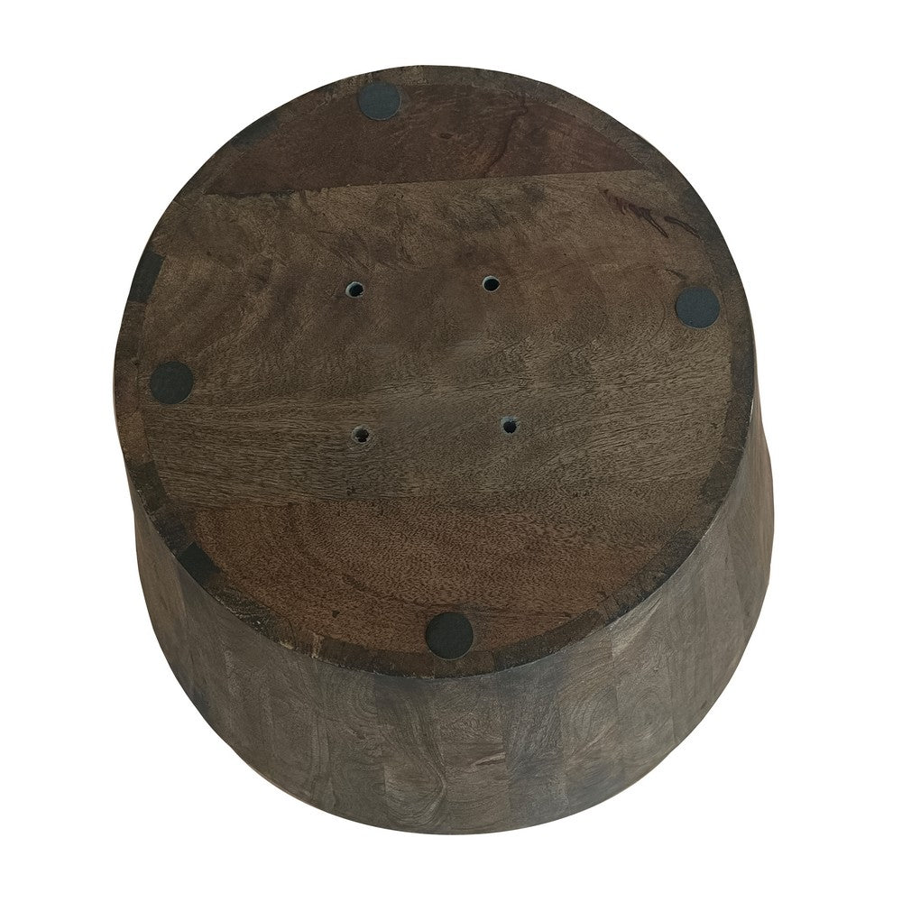 24 Inch Side End Table, Round Drum Shape, Handcrafted Distressed Gray Mango Wood The Urban Port