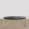35 Inch Round Coffee Table Sandblasted Matte Black Mango Wood Top Curved Aluminium Legs Antique Silver The Urban Port UPT-296153