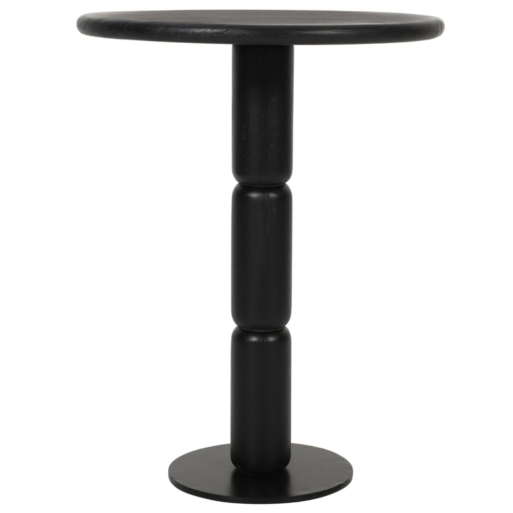 24 Inch Side End Table Round Top with Turned Pedestal Base Handcrafted Sandblasted Matte Black The Urban Port UPT-296154