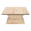 34 Inch Coffee Table, Handcrafted 2 Piece Split Design with Hourglass Base, White Washed Natural Mango Wood The Urban Port