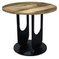 22 Inch Side End Table Round Natural Mango Wood Top Black Iron U Shaped Legs The Urban Port UPT-297048