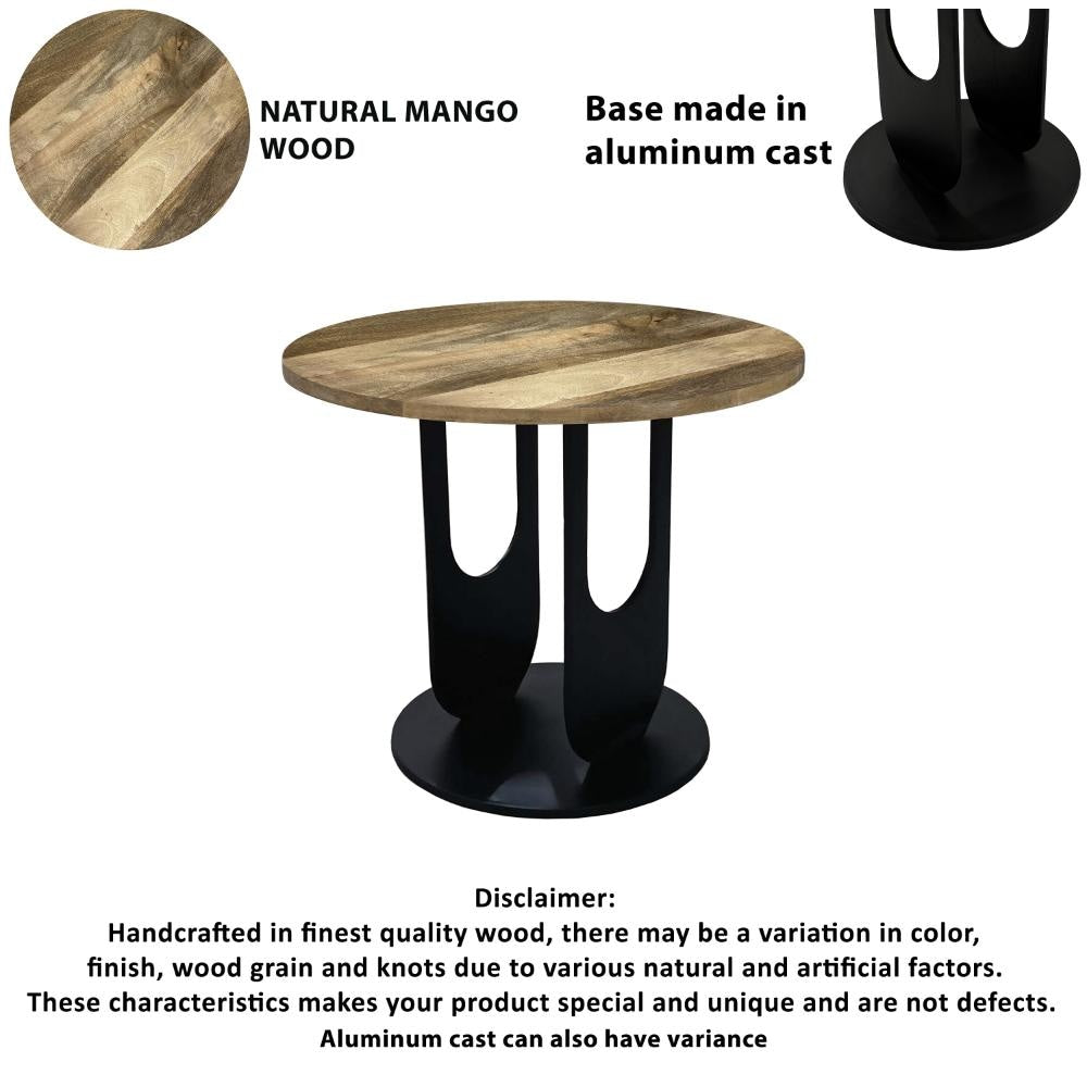 22 Inch Side End Table Round Natural Mango Wood Top Black Iron U Shaped Legs The Urban Port UPT-297048