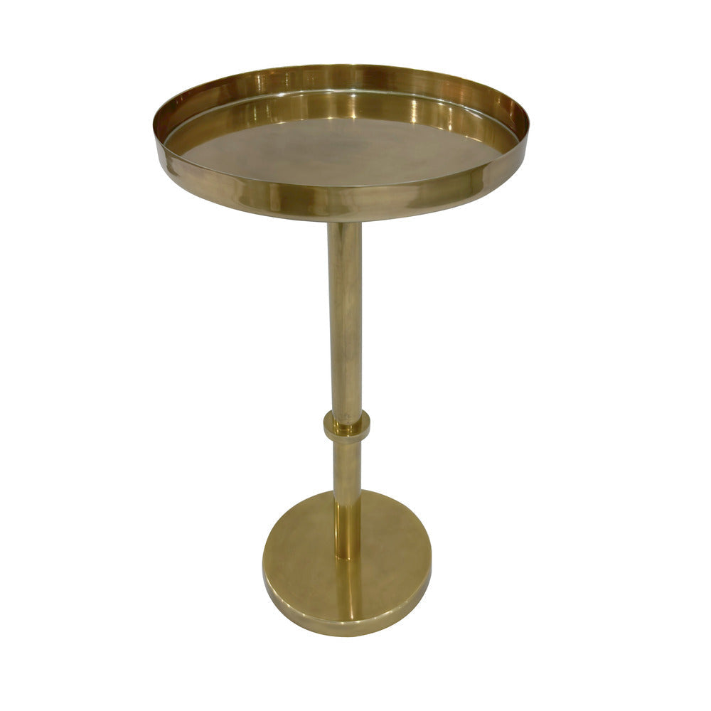 Ara 12 Inch Side End Table Vintage Sleek Pillar Base Round Tray Top Oxidized Antique Brass The Urban Port UPT-297049