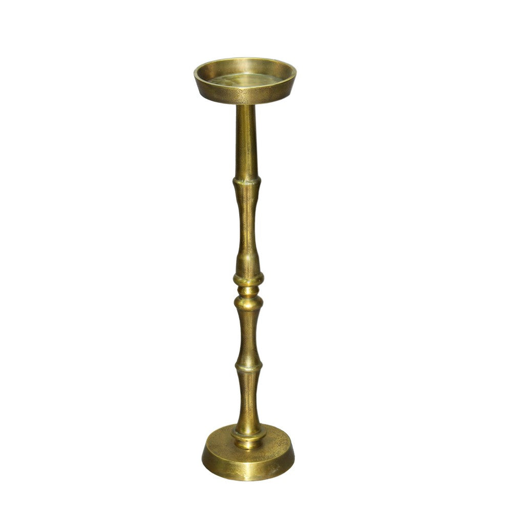26 Inch Side End Drink Table, Turned Pedestal Metal Base, Round Top, Oxidized Brass By The Urban Port