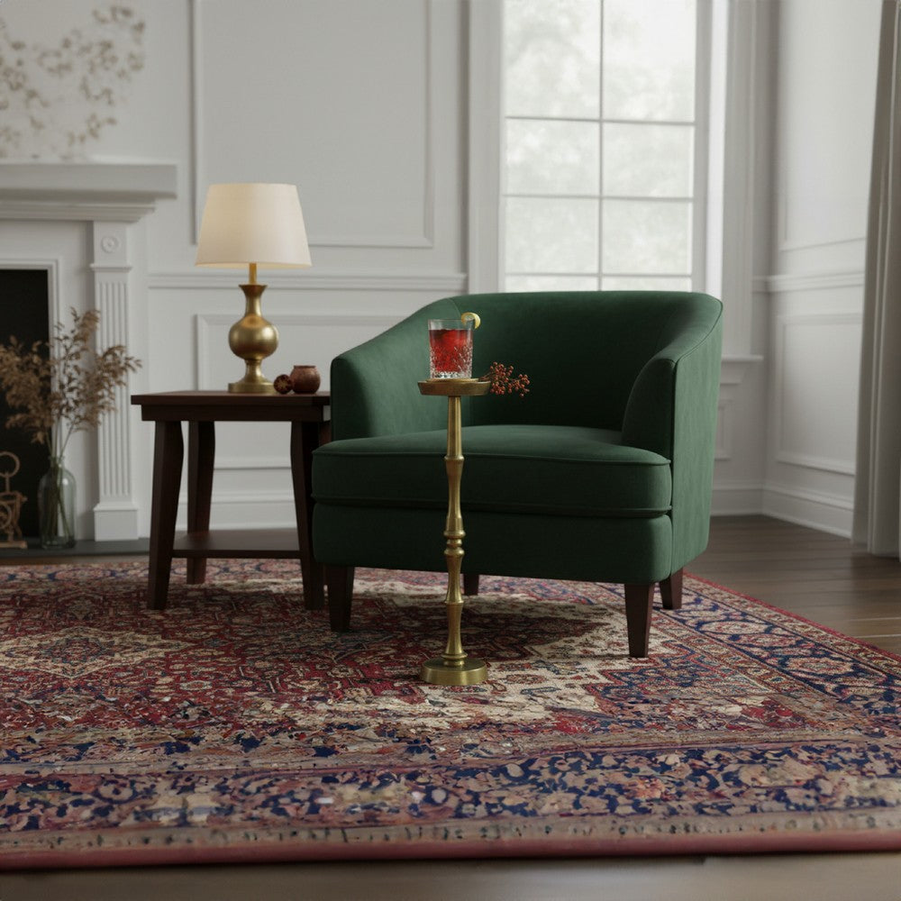 26 Inch Side End Drink Table, Turned Pedestal Metal Base, Round Top, Oxidized Brass By The Urban Port